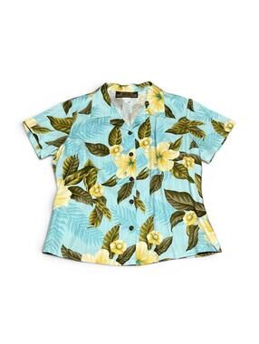 Vintage 90s Two Palms Hawaiian Floral Rayon Button-Up Shirt XS